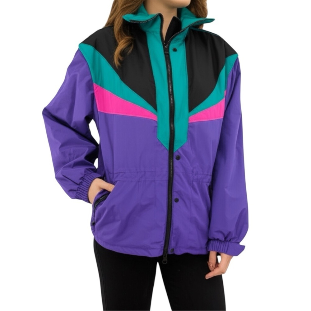 Vintage Colorblock Nylon Windbreaker Jacket Women's Large